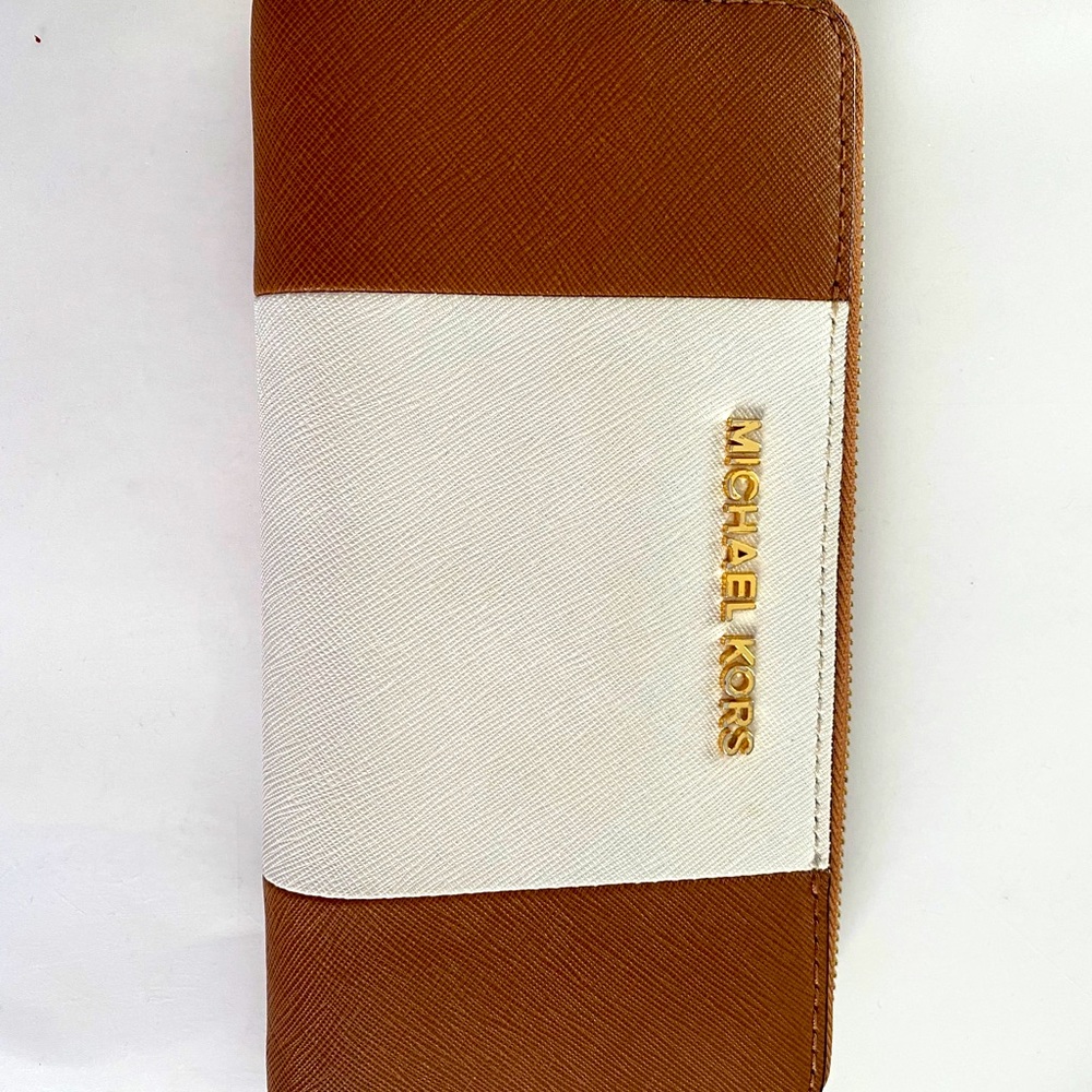 Tan and White Michael Kors wallet